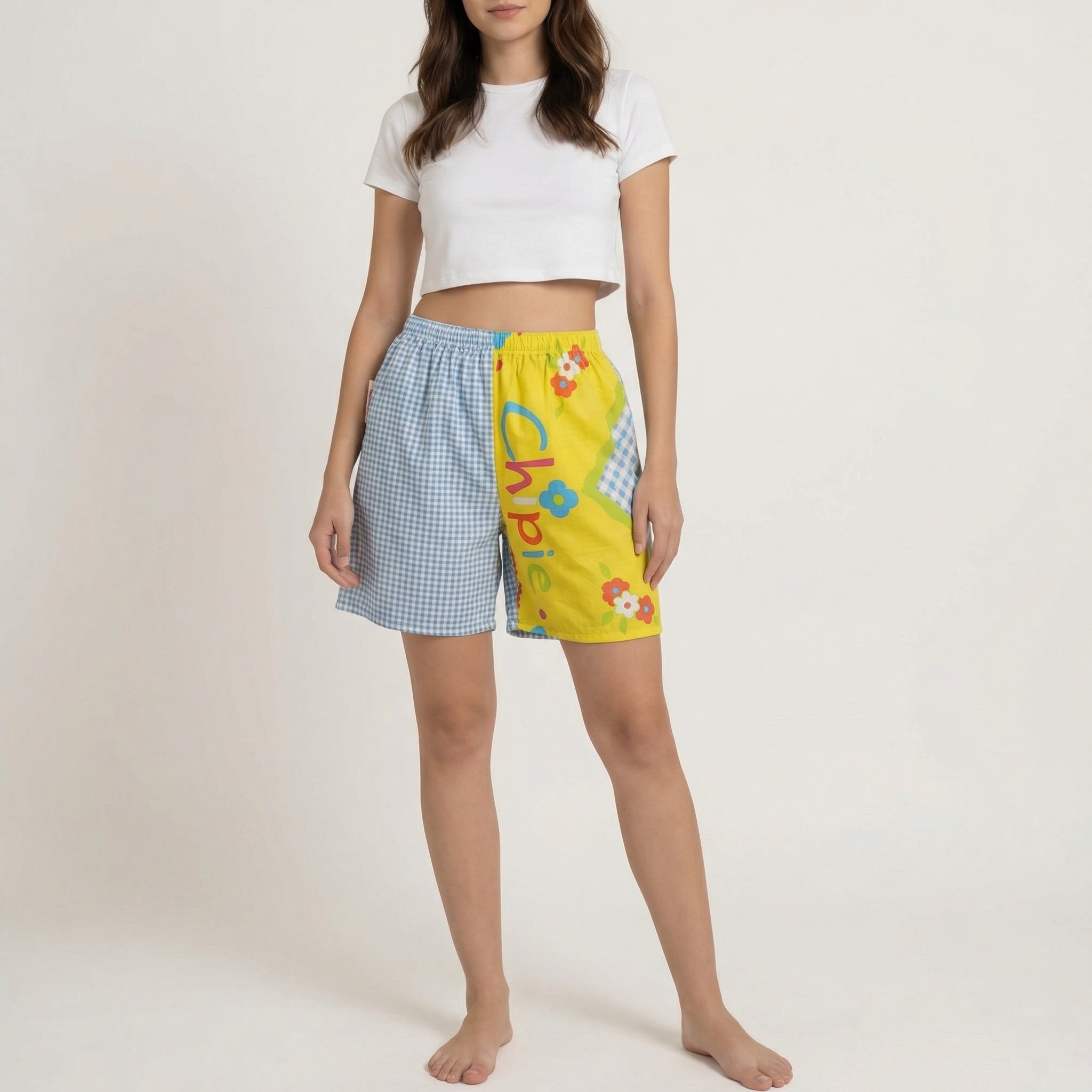 Short long Chipie Vichy – Coton upcyclé – Taille unique S à L – Unisexe – Collection Pop Culture – Quintín