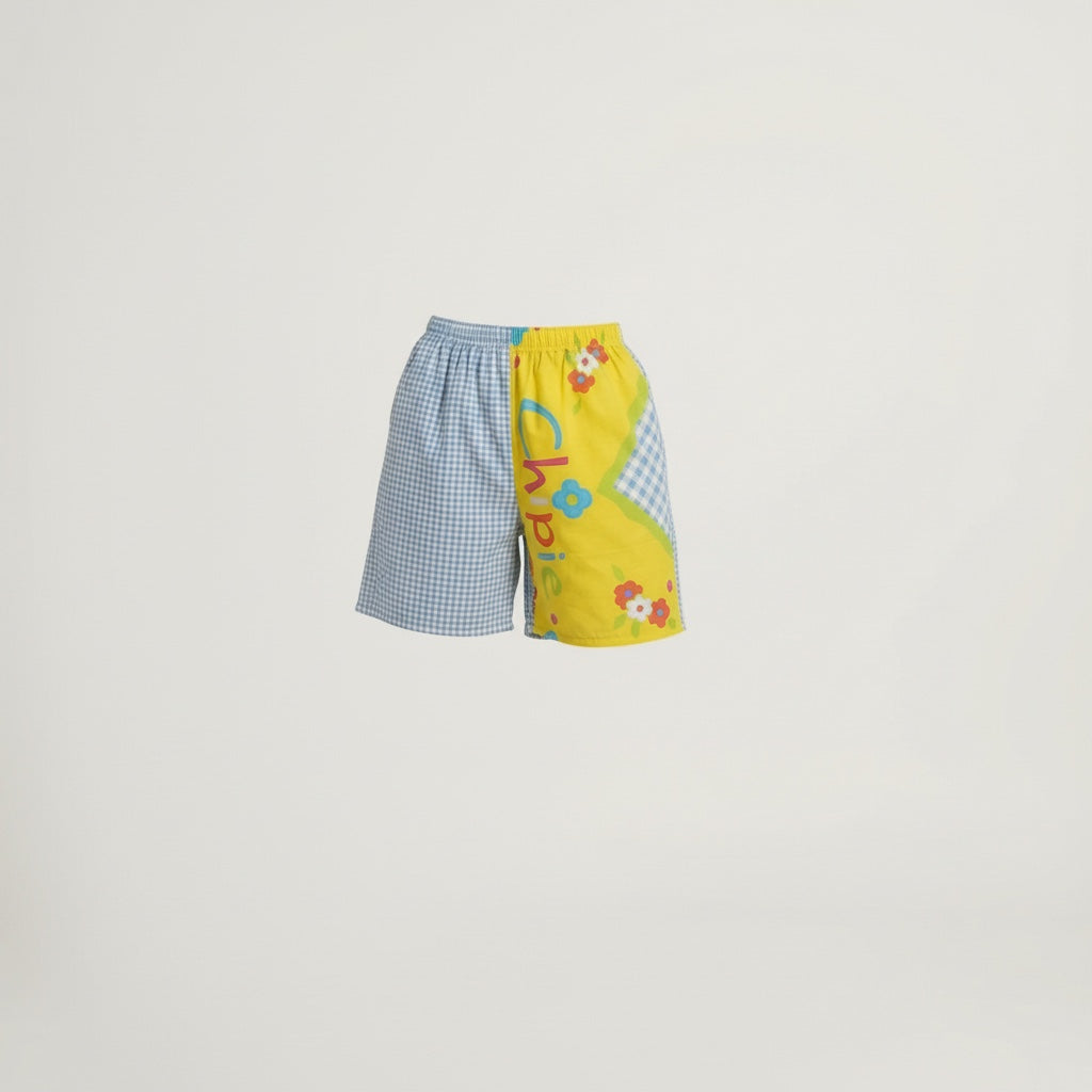 Short long Chipie Vichy – Coton upcyclé – Taille unique S à L – Unisexe – Collection Pop Culture – Quintín