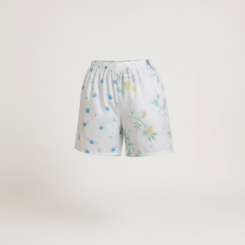 Short long Duo Printemps – Coton upcyclé – Taille unique S à L – Unisexe – Collection Fleurs – Quintín