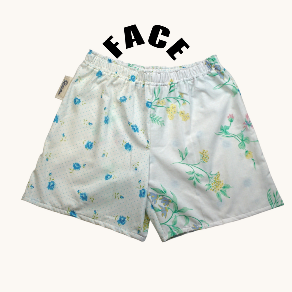 Short long Duo Printemps – Coton upcyclé – Taille unique S à L – Unisexe – Collection Fleurs – Quintín