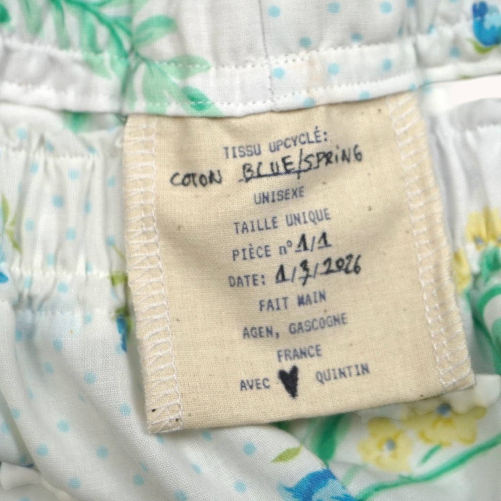 Short long Duo Printemps – Coton upcyclé – Taille unique S à L – Unisexe – Collection Fleurs – Quintín