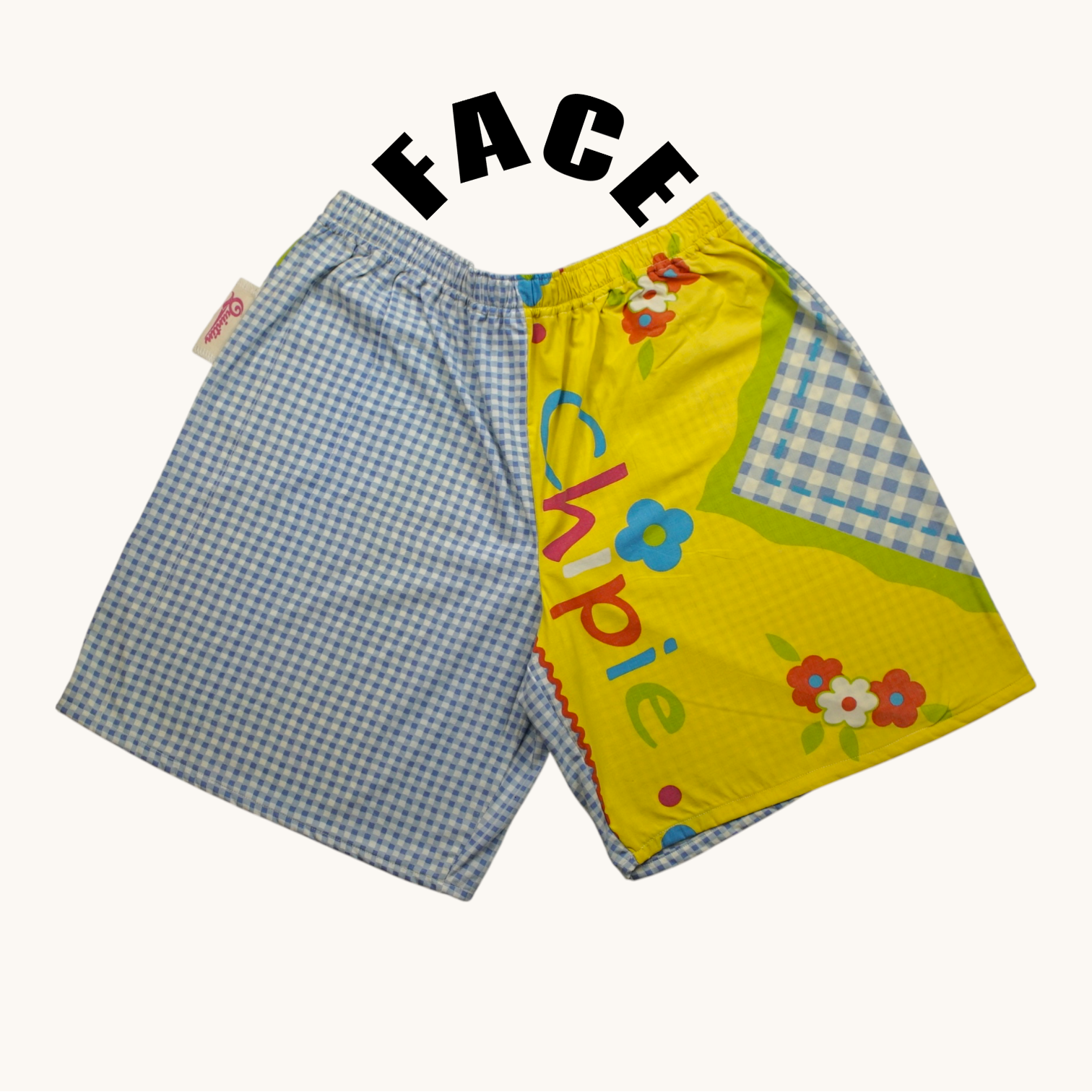 Short long Chipie Vichy – Coton upcyclé – Taille unique S à L – Unisexe – Collection Pop Culture – Quintín