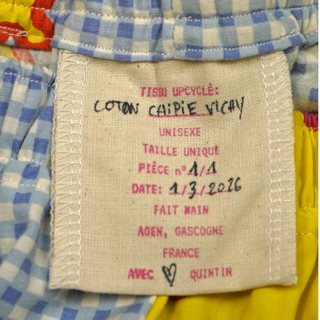 Short long Chipie Vichy – Coton upcyclé – Taille unique S à L – Unisexe – Collection Pop Culture – Quintín