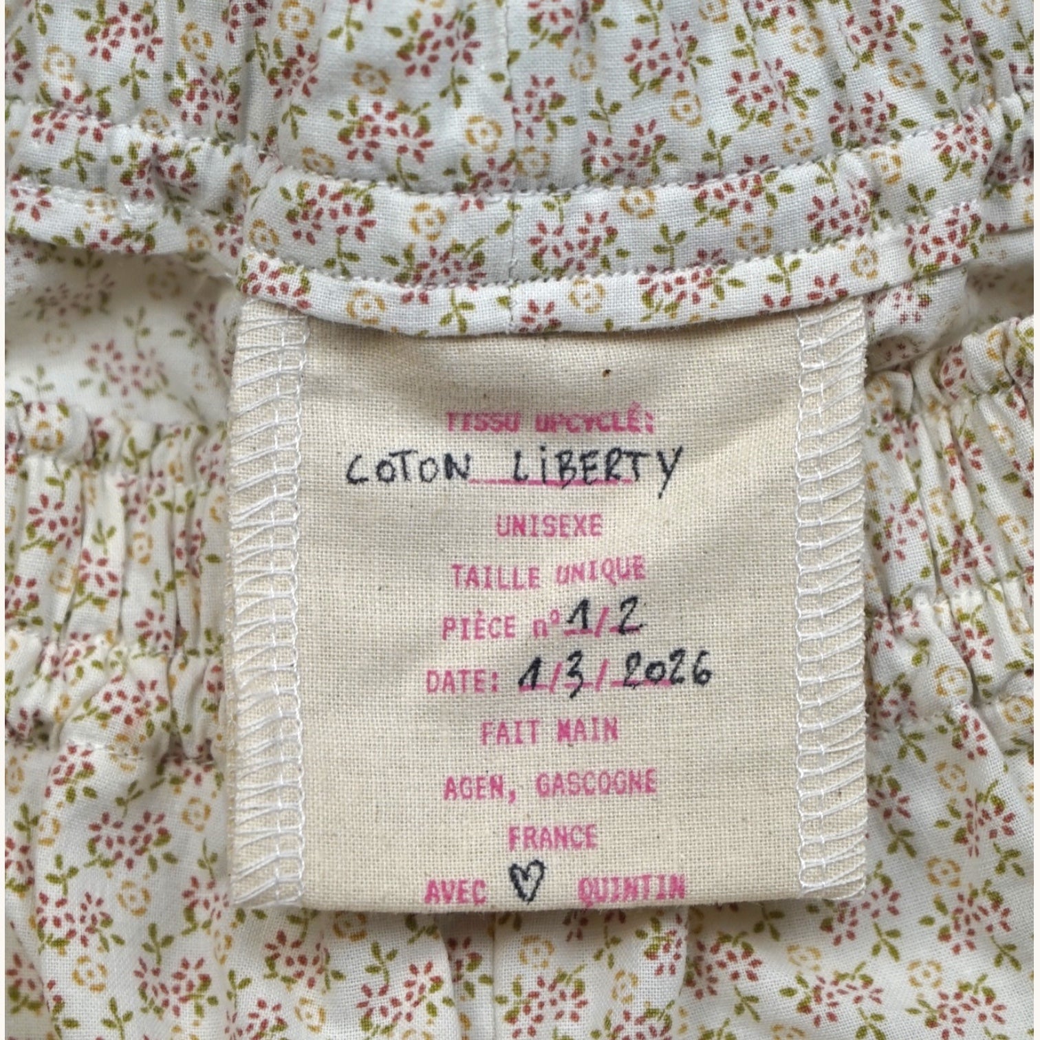 Short long Liberty – Coton upcyclé – Taille unique S à L – Unisexe – Collection Fleurs – Quintín