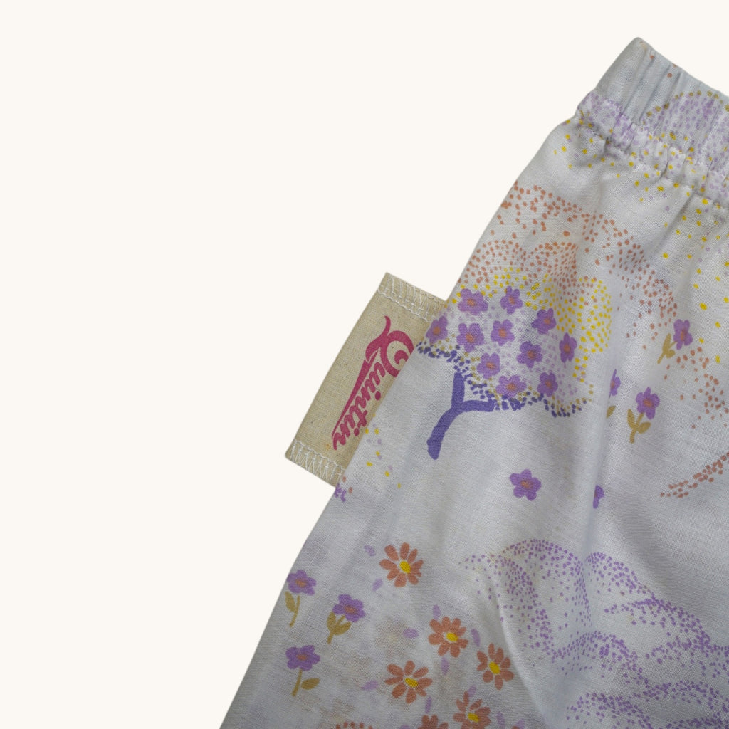 Short long Paysage 70's – Coton upcyclé – Taille unique S à L – Unisexe – Collection années 70 – Quintín
