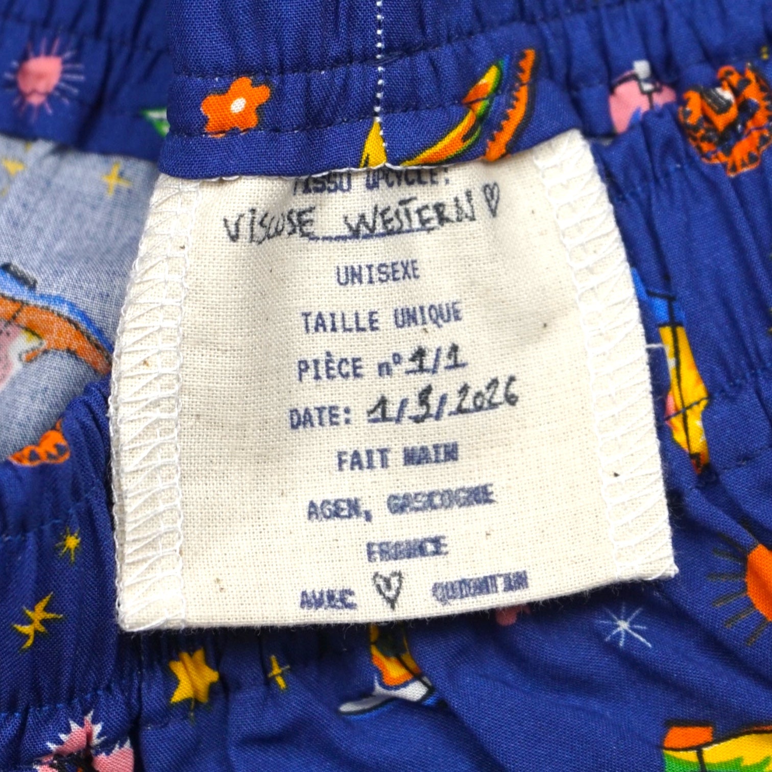 Short parachute Western Heart – Coton/Vicose upcyclé – Taille unique S à L – Unisexe – Collection Pop Culture – Quintín