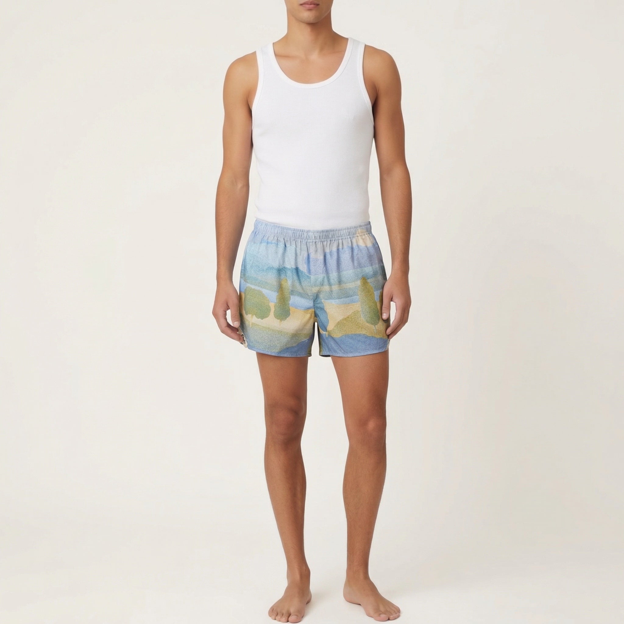 Short parachute Paysage 70's – Coton upcyclé – Taille unique S à L – Unisexe – Collection Années 70 – Quintín