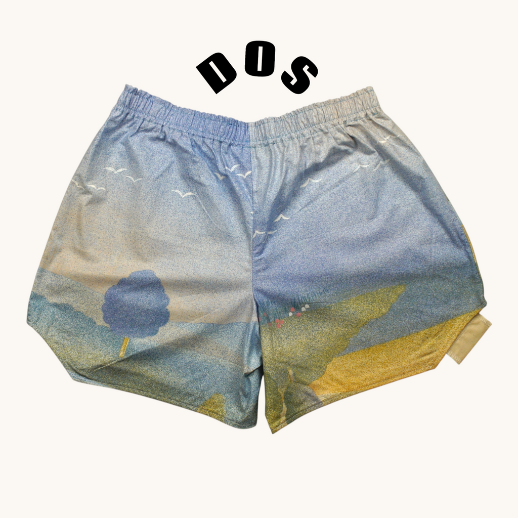 Short parachute Paysage 70's – Coton upcyclé – Taille unique S à L – Unisexe – Collection Années 70 – Quintín