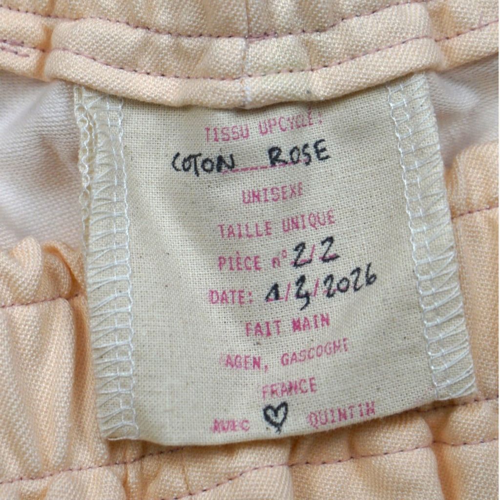 Short parachute Rose Perlé – Coton upcyclé – Taille unique S à L – Unisexe – Collection Rose Bonbon / Couleurs Unies – Quintín