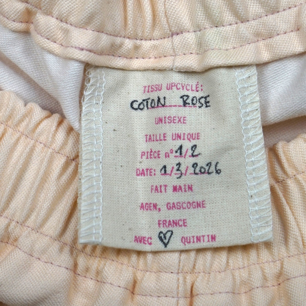 Short parachute Rose Perlé n°2 – Coton upcyclé – Taille unique S à L – Unisexe – Collection Rose Bonbon / Couleurs Unies – Quintín