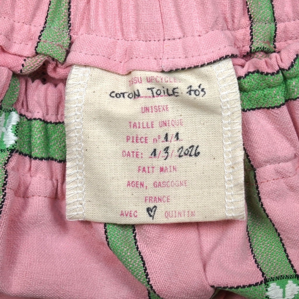 Short parachute Rose Carré Vert – Coton upcyclé – Taille unique S à L – Unisexe – Collection Rose Bonbon – Quintín
