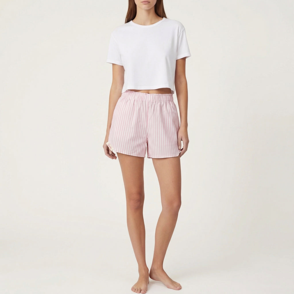 Shorts Parachute Rayados Rosa – Algodón Reciclado – Talla Única S a L – Unisex – Colección Rosa Caramelo – Quintín