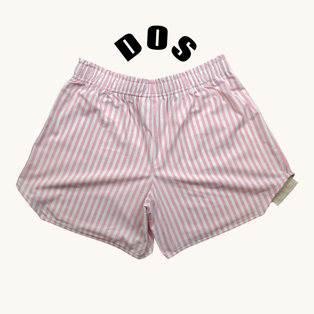 Shorts Parachute Rayados Rosa – Algodón Reciclado – Talla Única S a L – Unisex – Colección Rosa Caramelo – Quintín