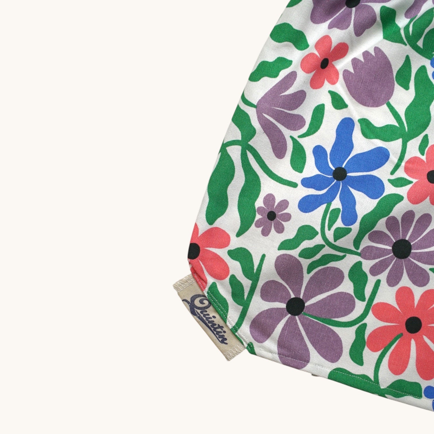 Short parachute Spring Flowers – Coton upcyclé – Taille unique S à L – Unisexe – Collection Années 70 – Quintín