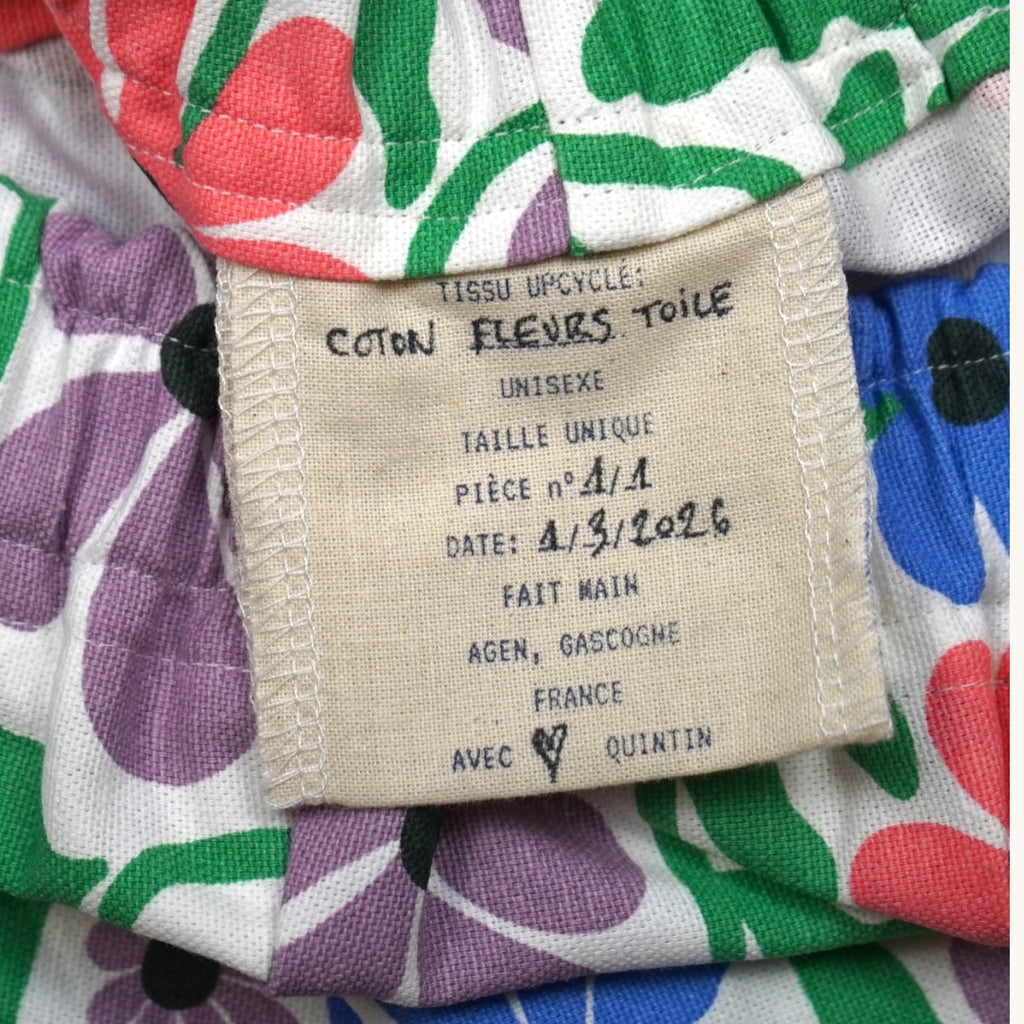 Short parachute Spring Flowers – Coton upcyclé – Taille unique S à L – Unisexe – Collection Années 70 – Quintín