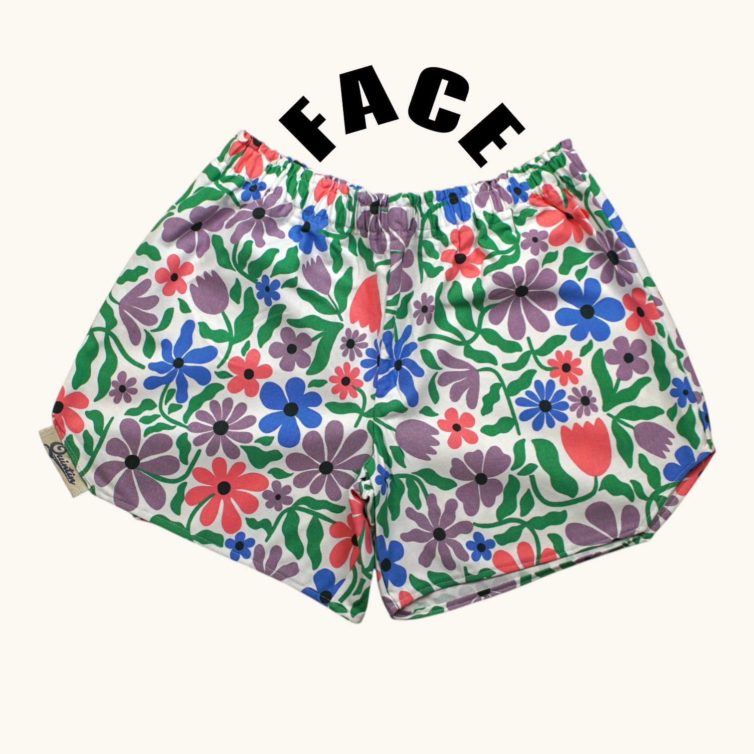 Short parachute Spring Flowers – Coton upcyclé – Taille unique S à L – Unisexe – Collection Années 70 – Quintín