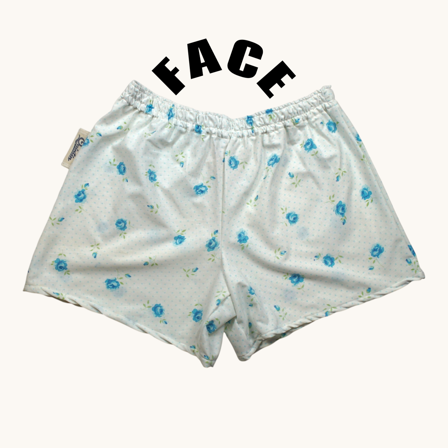 Short parachute Fleurs Bleues – Coton upcyclé – Taille unique S à L – Unisexe – Collection Fleurs – Quintín