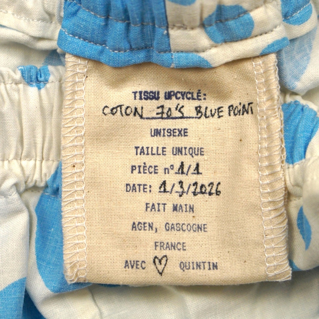 Short parachute Bubble Blue Retro – Coton upcyclé – Taille unique S à L – Unisexe – Collection Années 70 – Quintín