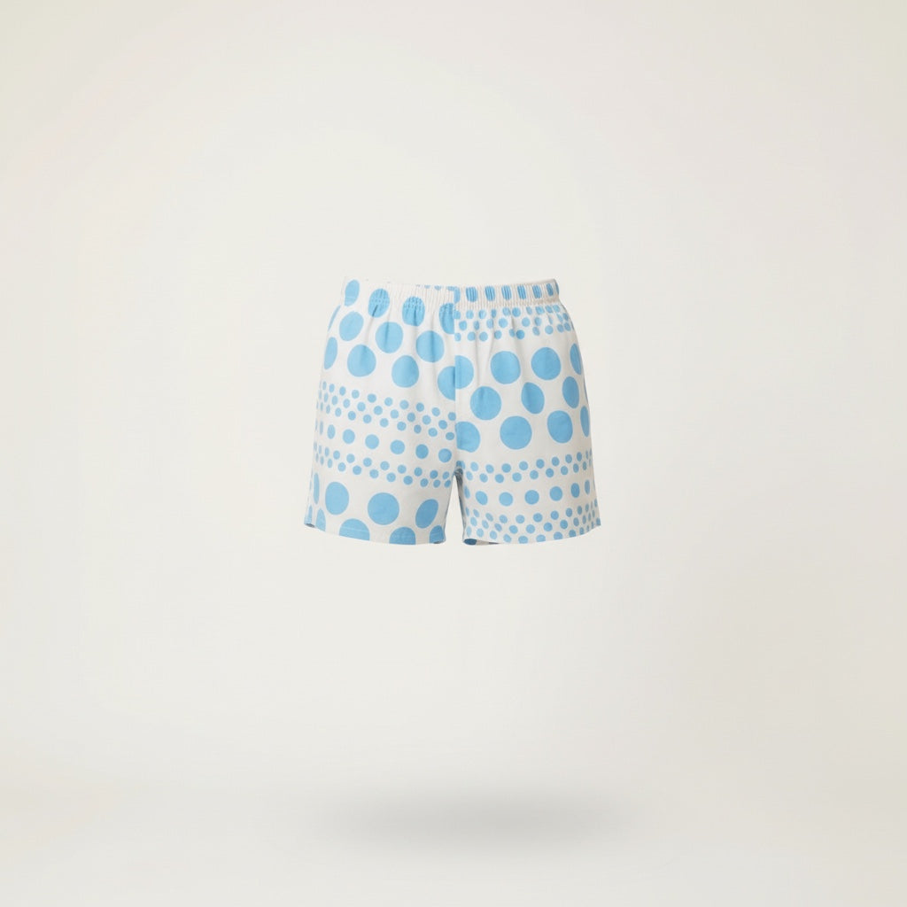 Short parachute Bubble Blue Retro – Coton upcyclé – Taille unique S à L – Unisexe – Collection Années 70 – Quintín