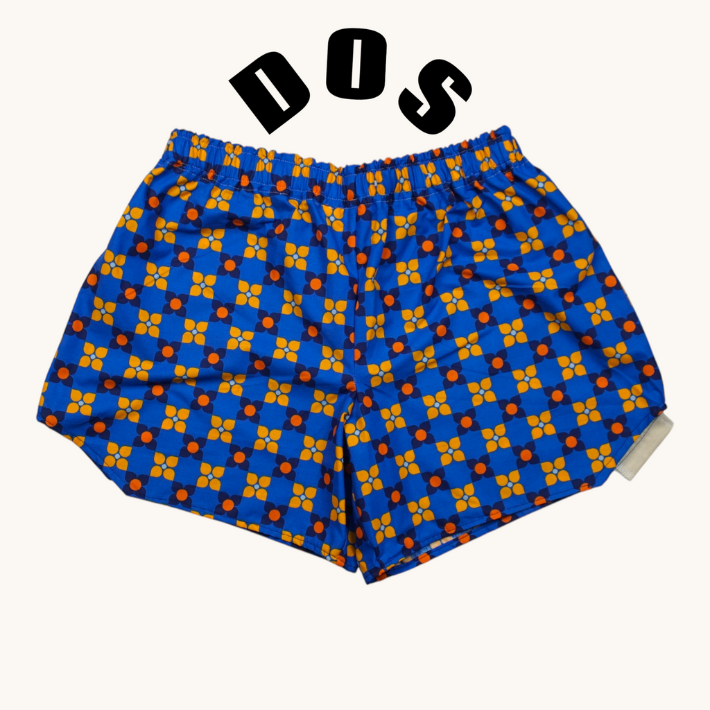 Shorts Paracaídas Retro Geométricos – Algodón Reciclado – Talla Única S a L – Unisex – Colección Años 70 – Quintín