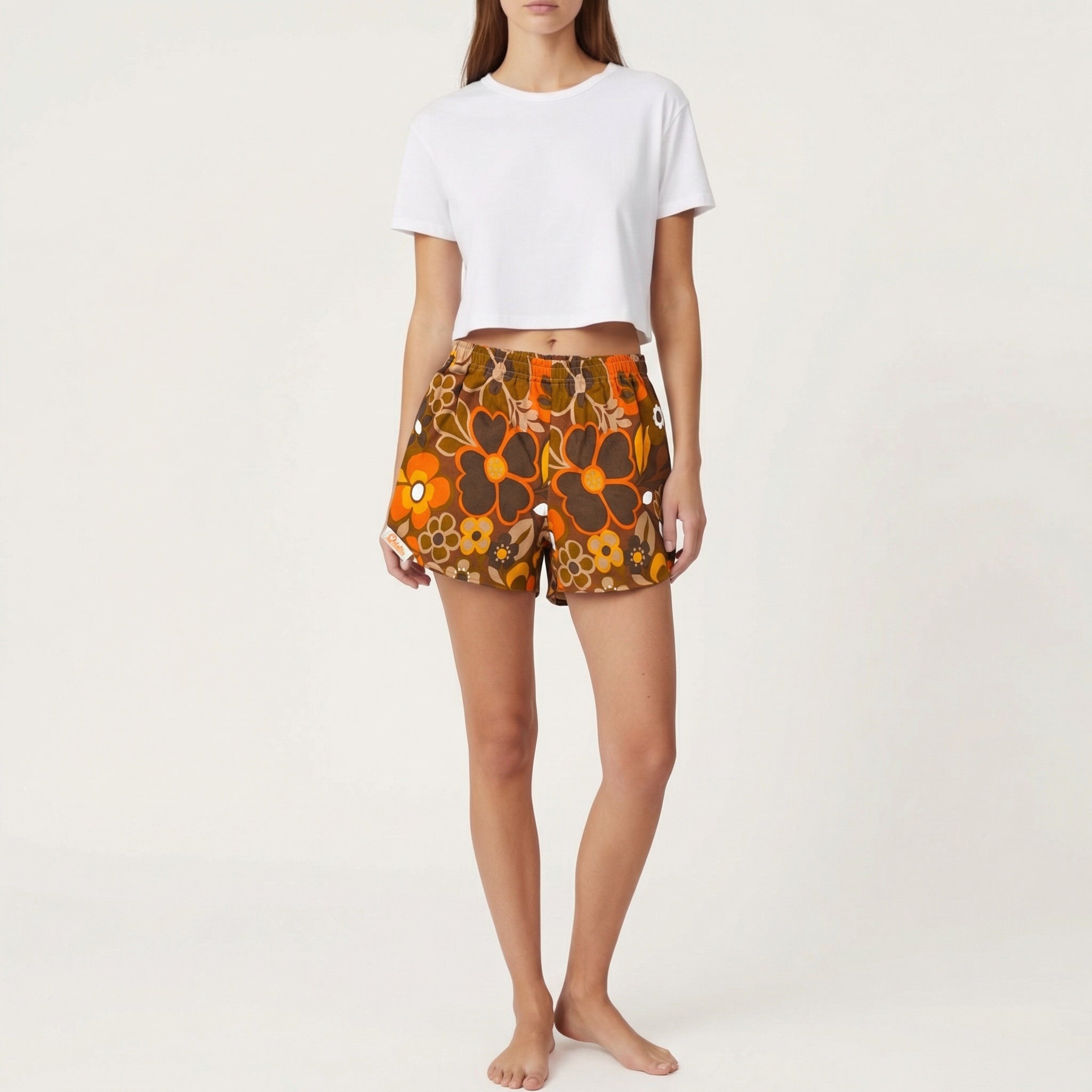 Short parachute Caravan Flowers – Coton upcyclé – Taille unique S à L – Unisexe – Collection Années 70 – Quintín