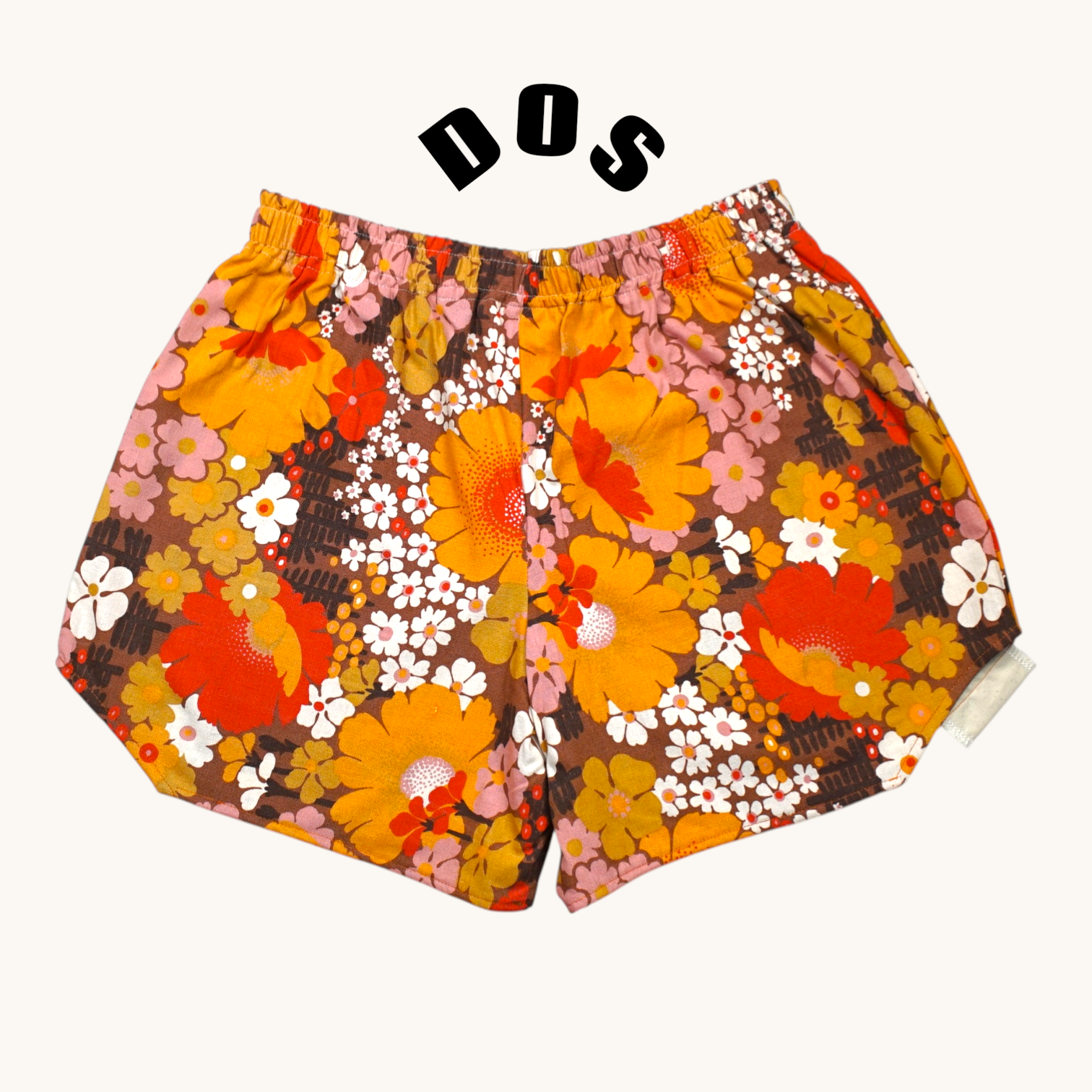 Short parachute 70's Flowers – Coton upcyclé – Taille unique S à L – Unisexe – Collection Années 70 – Quintín