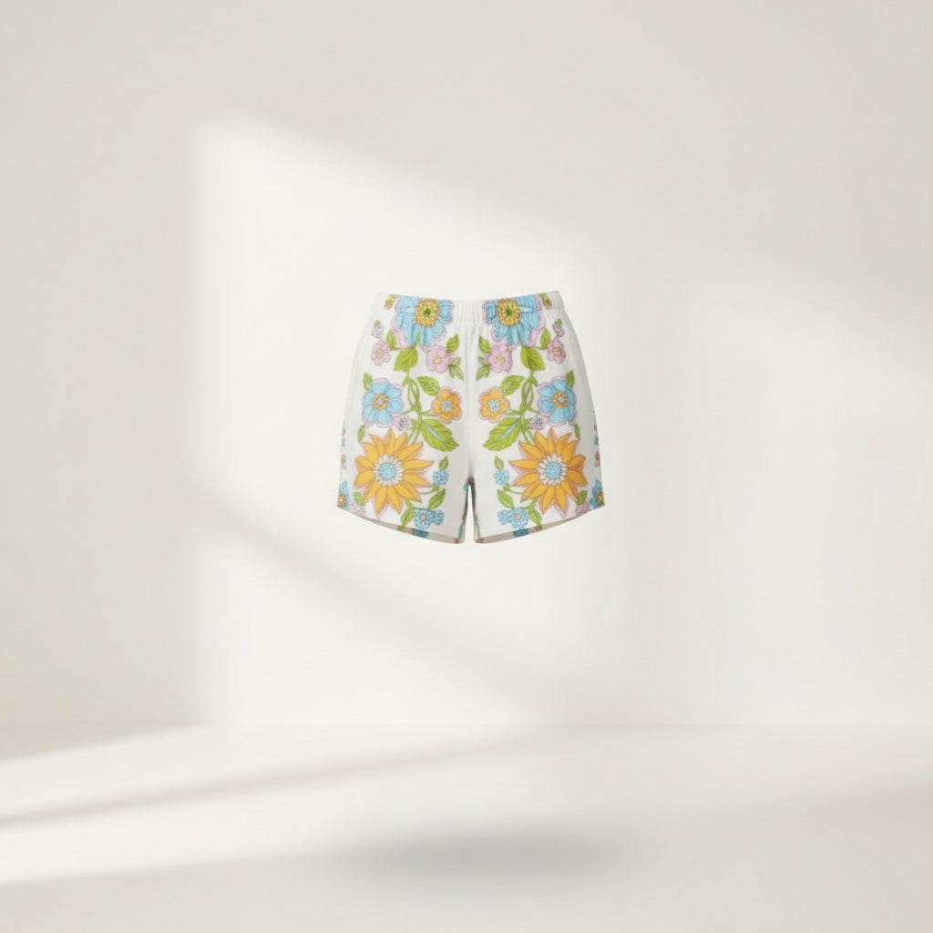 Short parachute Flowers Retro – Coton upcyclé – Taille unique S à L – Unisexe – Collection Années 70 – Quintín