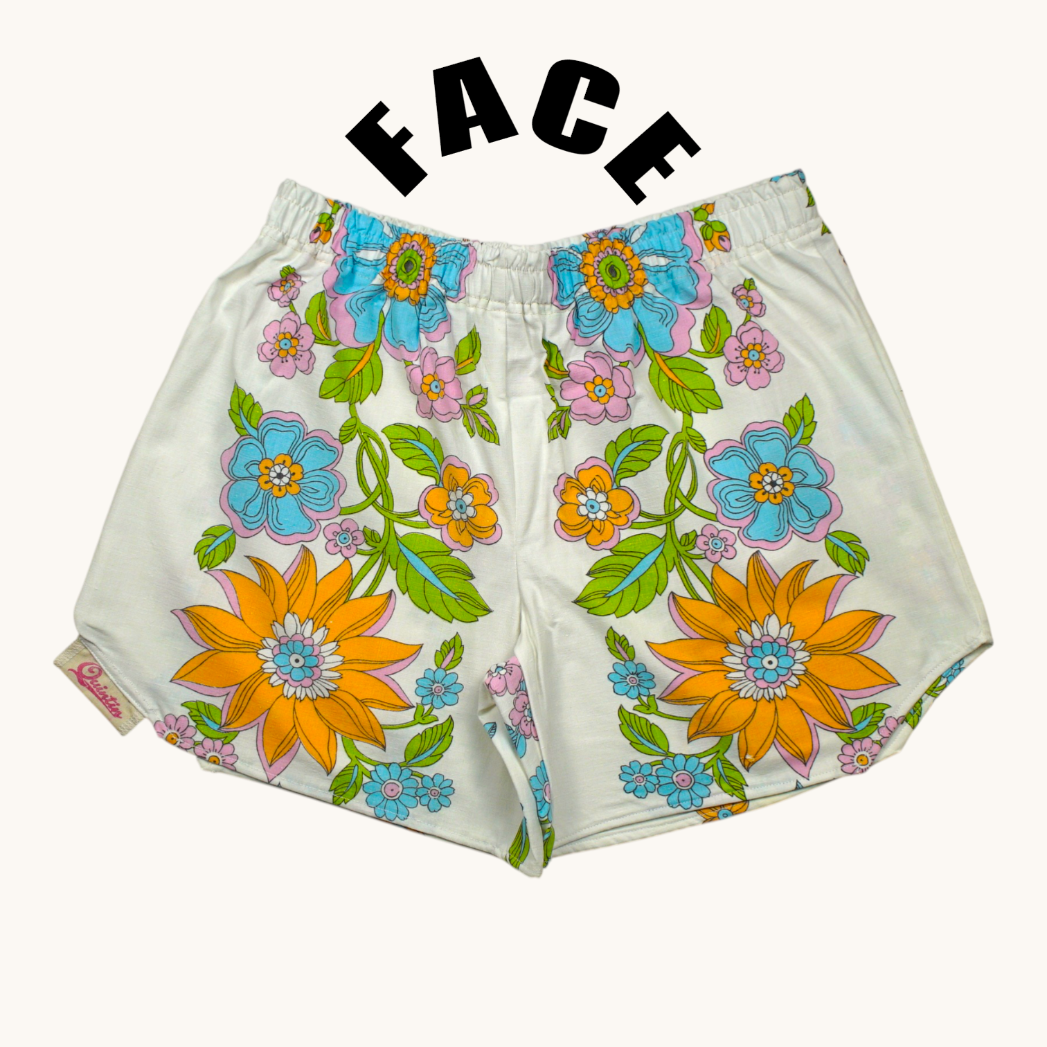Short parachute Flowers Retro – Coton upcyclé – Taille unique S à L – Unisexe – Collection Années 70 – Quintín