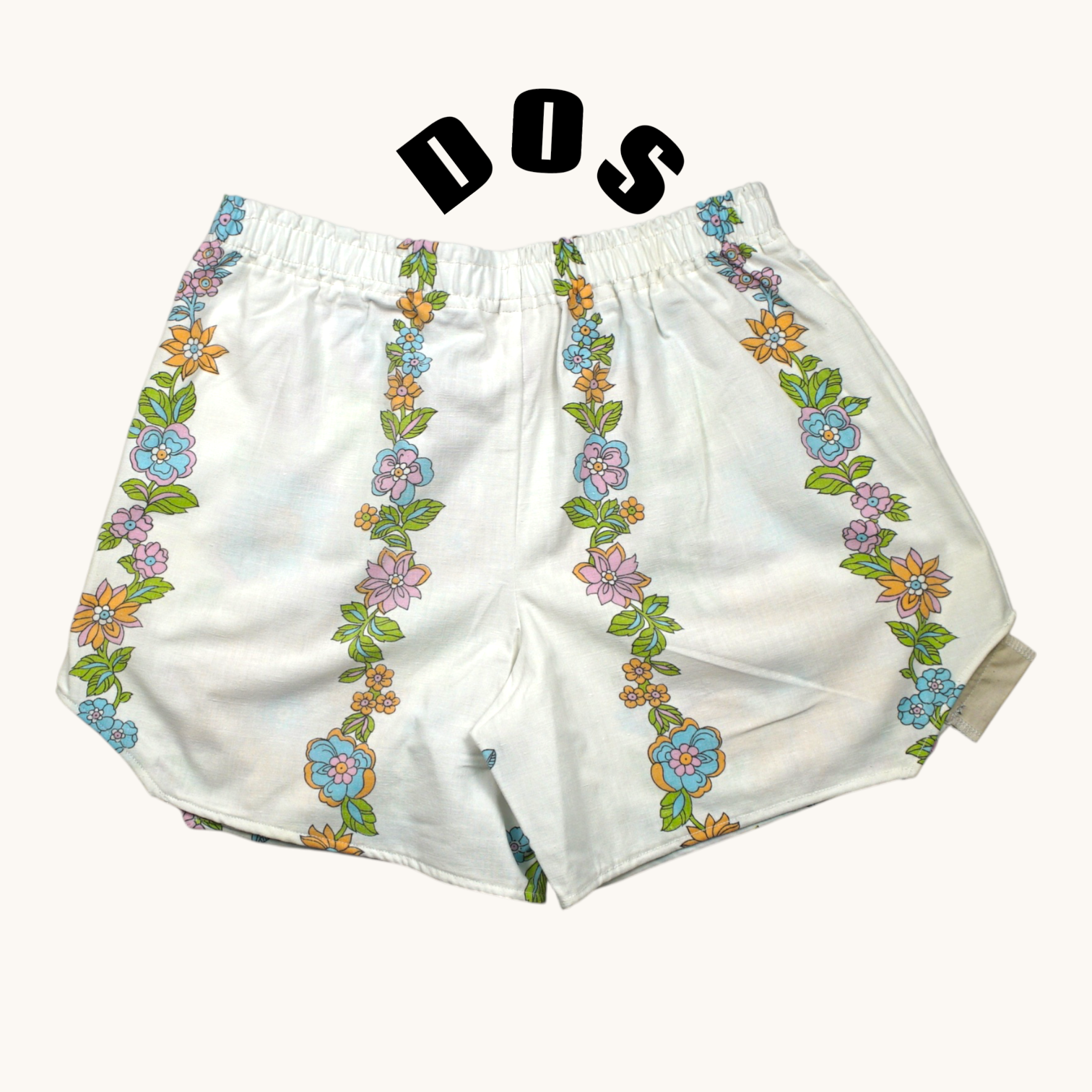 Short parachute Flowers Retro – Coton upcyclé – Taille unique S à L – Unisexe – Collection Années 70 – Quintín