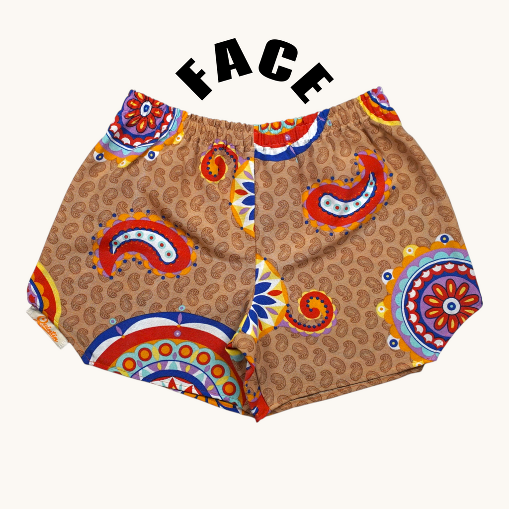 Short parachute Mandala Retro – Coton upcyclé – Taille unique S à L – Unisexe – Collection Années 70 – Quintín