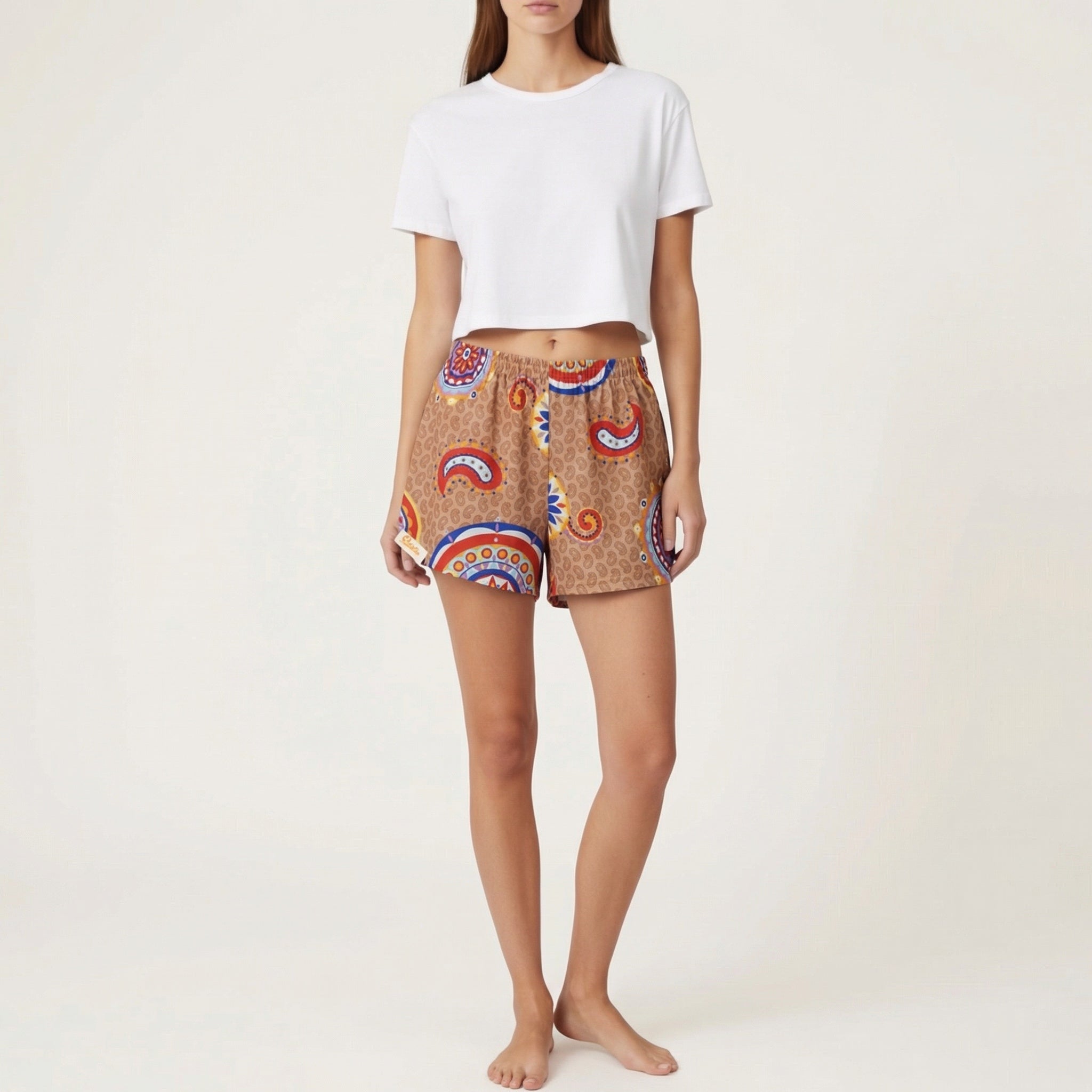 Shorts Retro Mandala Parachute – Algodón Reciclado – Talla Única S a L – Unisex – Colección Años 70 – Quintín