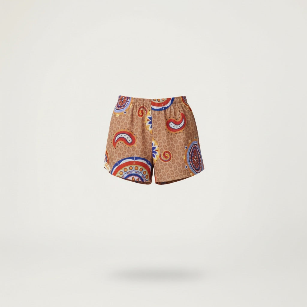 Shorts Retro Mandala Parachute – Algodón Reciclado – Talla Única S a L – Unisex – Colección Años 70 – Quintín
