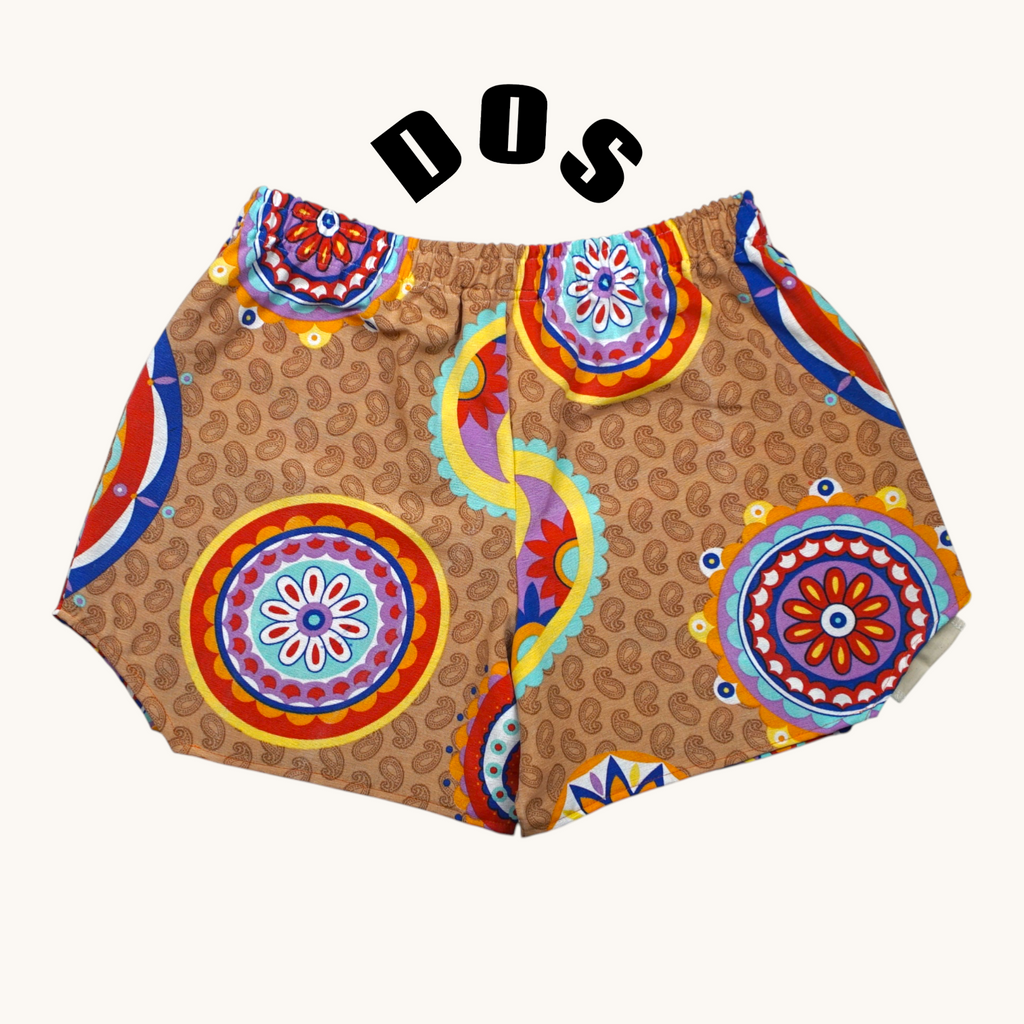 Short parachute Mandala Retro – Coton upcyclé – Taille unique S à L – Unisexe – Collection Années 70 – Quintín