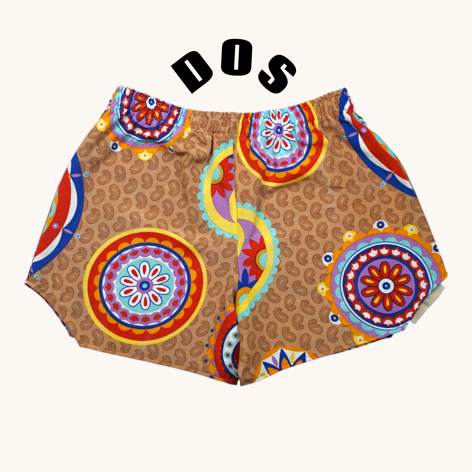 Shorts Retro Mandala Parachute – Algodón Reciclado – Talla Única S a L – Unisex – Colección Años 70 – Quintín