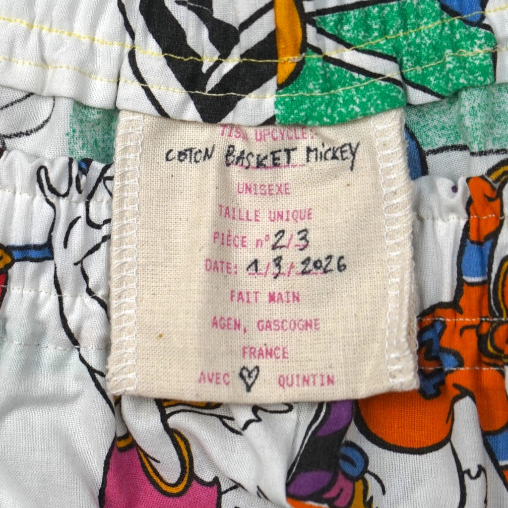 Short parachute Mickey Basket  – Coton upcyclé – Taille unique S à L – Unisexe – Collection Pop Culture – Quintín