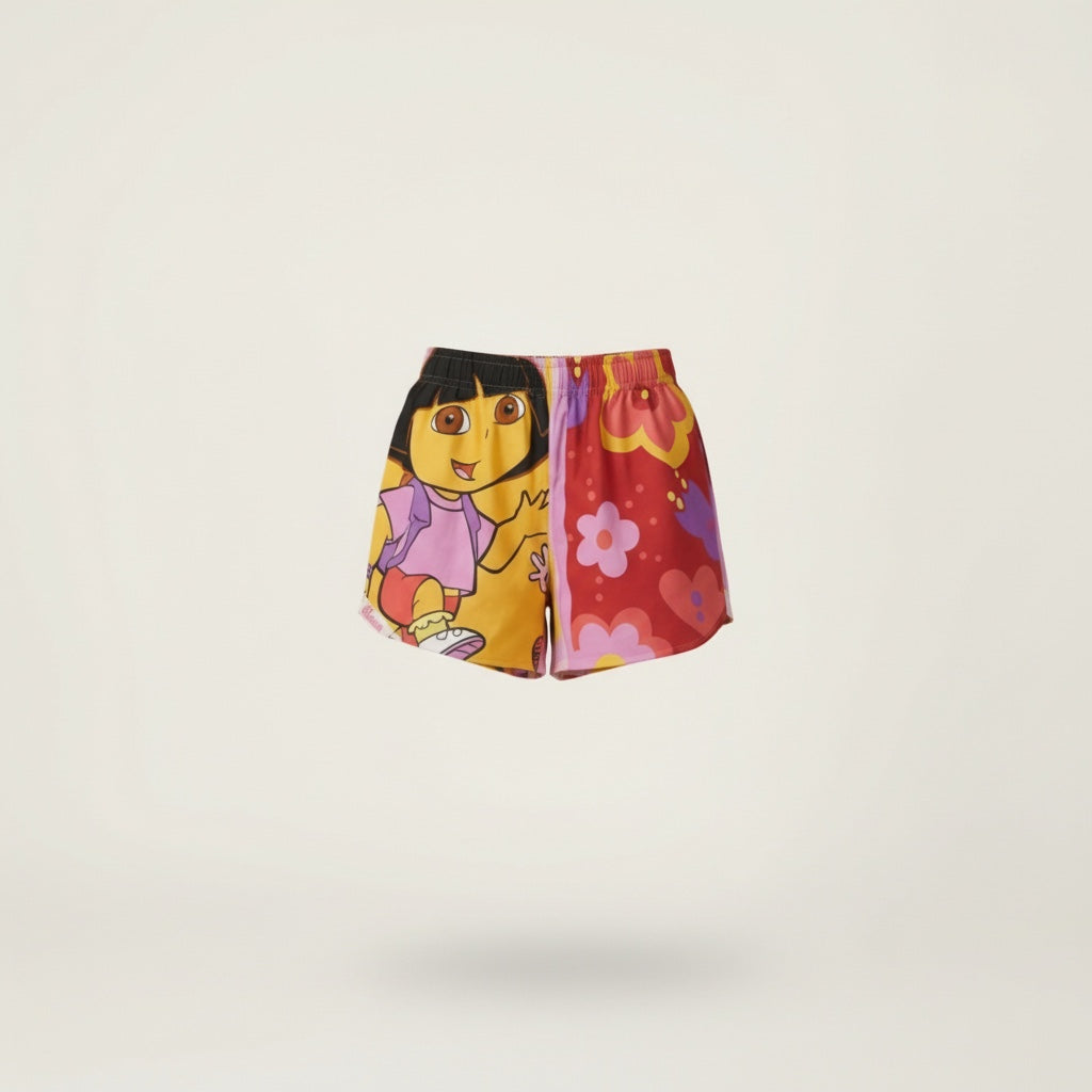 Shorts paracaídas Dora – Algodón reciclado – Talla única (S a L) – Unisex – Colección Cultura Pop – Quintín