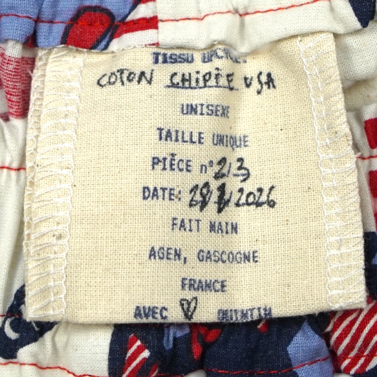 Short parachute Chipie USA – Coton upcyclé – Taille unique S à L – Unisexe – Collection Pop Culture – Quintín