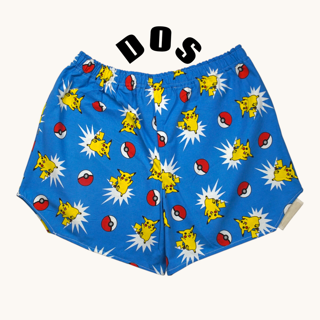 Short parachute Pokémon – Coton upcyclé – Taille unique S à L – Unisexe – Collection Pop Culture – Quintín