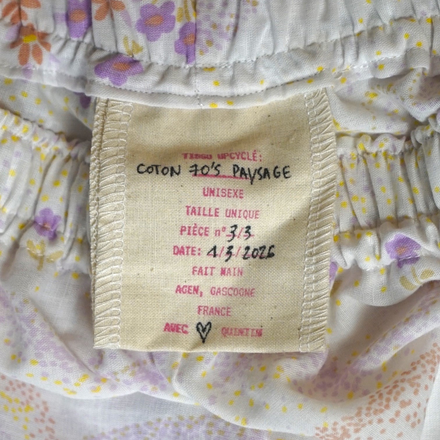 Pantalon évasé Paysage 70's – Coton upcyclé – Taille unique S à L – Unisexe – Collection Années 70 – Quintín
