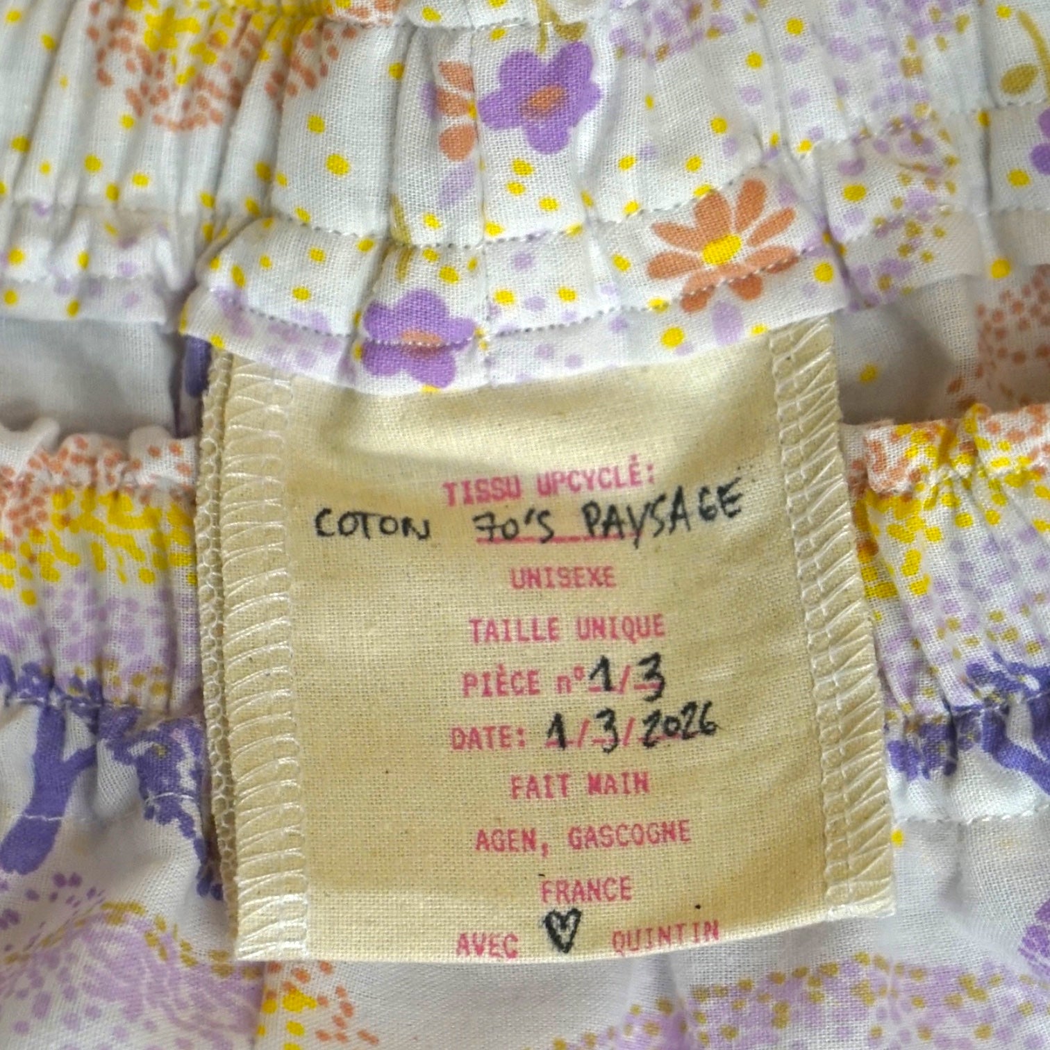 Pantalon évasé Paysage 70's n°2 – Coton upcyclé – Taille unique S à L – Unisexe – Collection Années 70 – Quintín