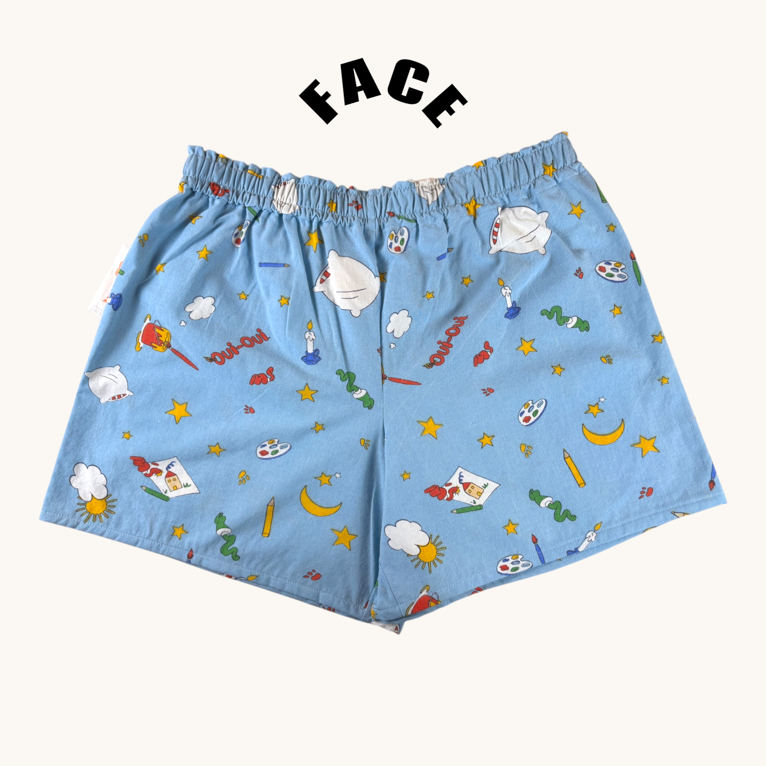 Short parachute Oui-oui – Coton upcyclé – Taille unique S à L – Unisexe – Collection Pop Culture – Quintín