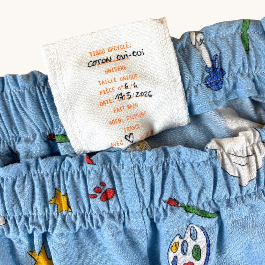 Short parachute Oui-oui – Coton upcyclé – Taille unique S à L – Unisexe – Collection Pop Culture – Quintín