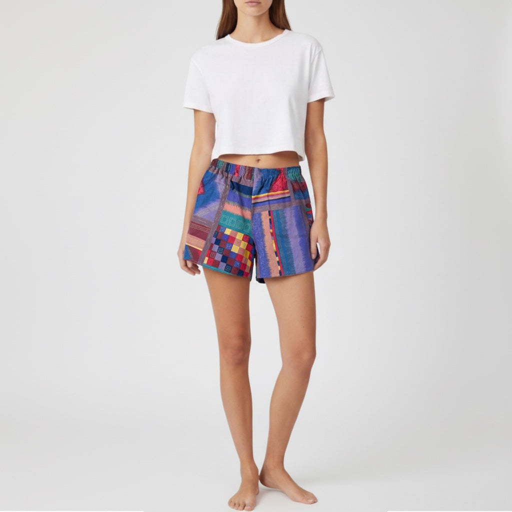 Short parachute 80's – Coton upcyclé – Taille unique S à L – Unisexe – Collection Géométrique – Quintín