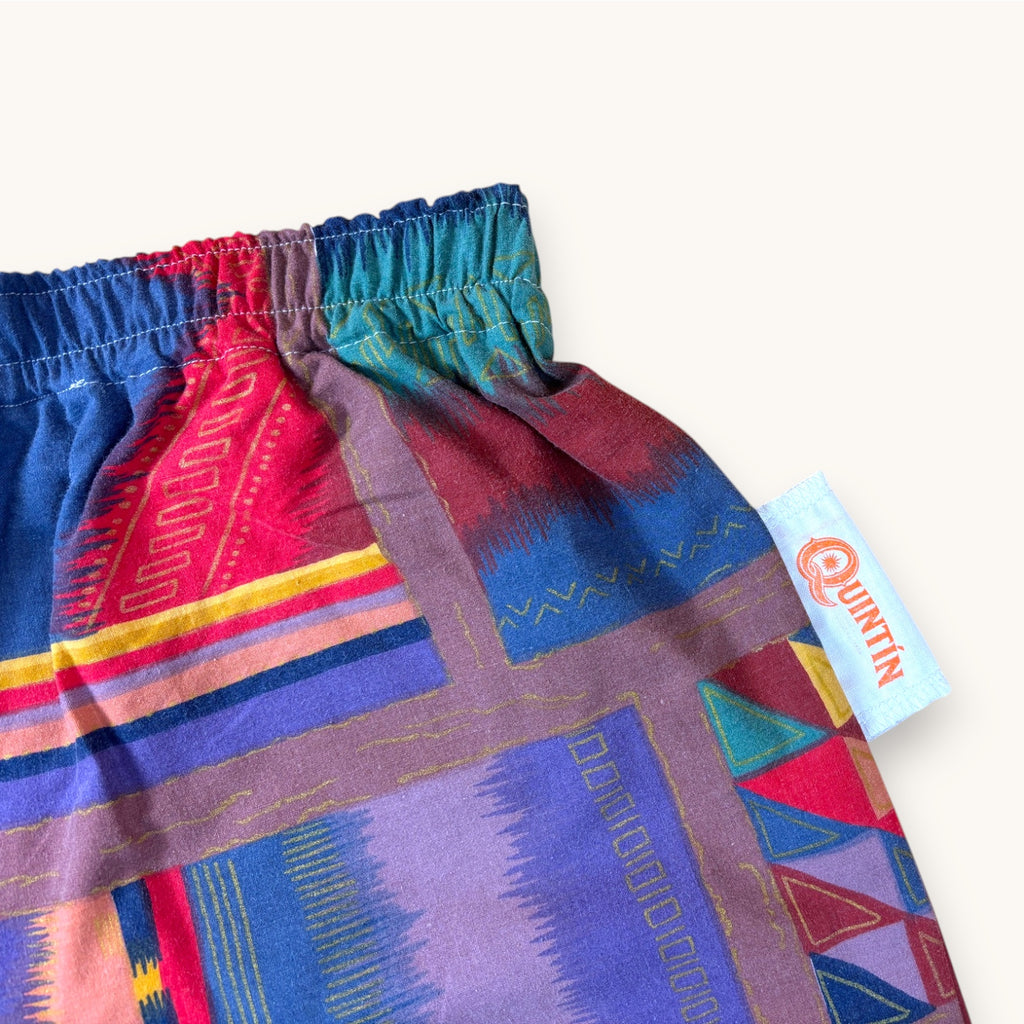 Short parachute 80's – Coton upcyclé – Taille unique S à L – Unisexe – Collection Géométrique – Quintín