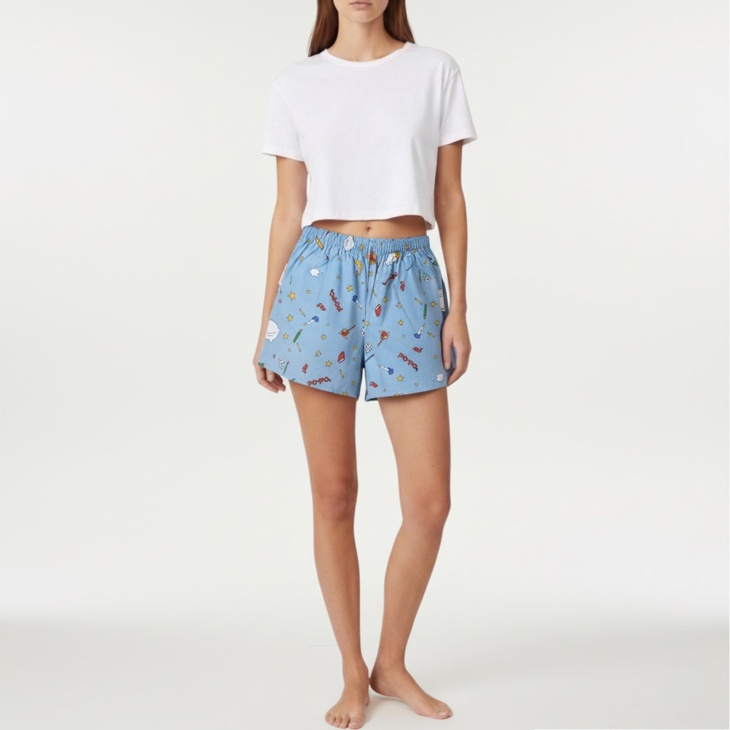 Short parachute Oui-oui n°2 – Coton upcyclé – Taille unique S à L – Unisexe – Collection Pop Culture – Quintín