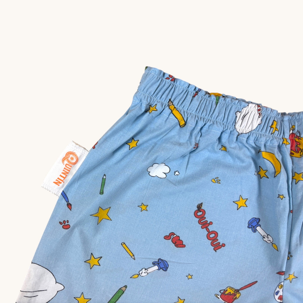 Short parachute Oui-oui n°2 – Coton upcyclé – Taille unique S à L – Unisexe – Collection Pop Culture – Quintín