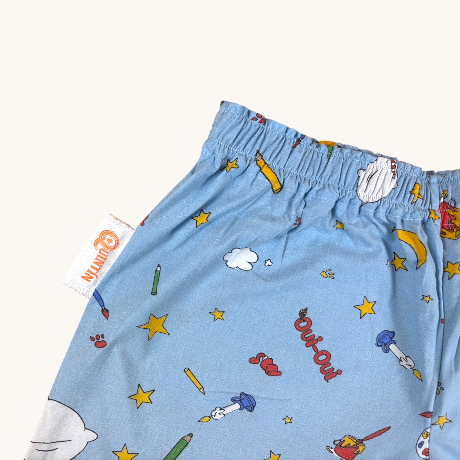 Short parachute Oui-oui n°2 – Coton upcyclé – Taille unique S à L – Unisexe – Collection Pop Culture – Quintín