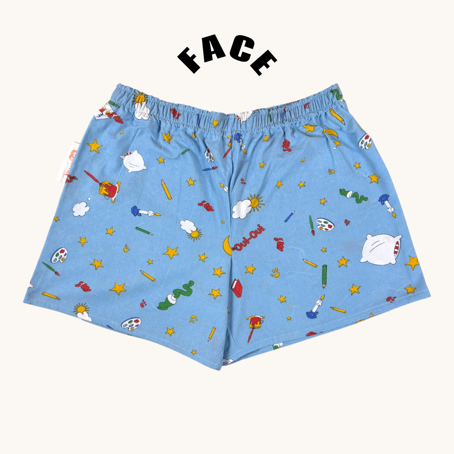 Short parachute Oui-oui n°3 – Coton upcyclé – Taille unique S à L – Unisexe – Collection Pop Culture – Quintín