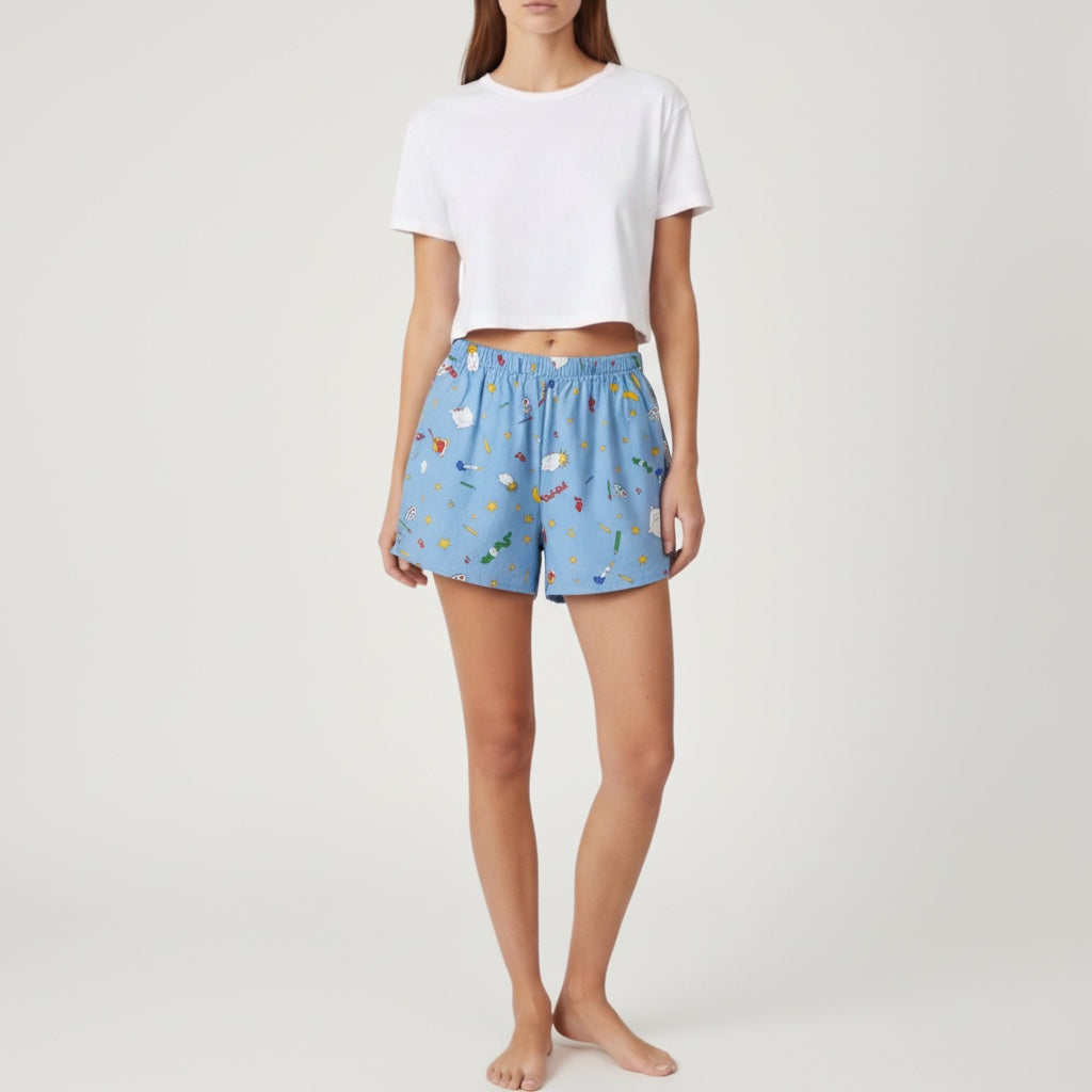 Short parachute Oui-oui n°3 – Coton upcyclé – Taille unique S à L – Unisexe – Collection Pop Culture – Quintín
