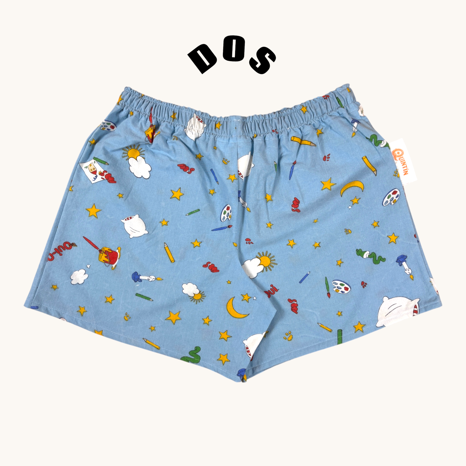 Short parachute Oui-oui n°3 – Coton upcyclé – Taille unique S à L – Unisexe – Collection Pop Culture – Quintín